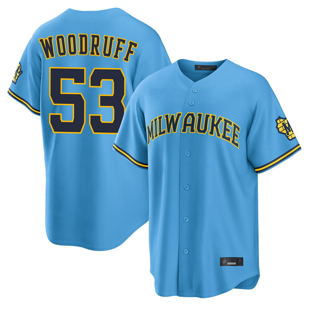 M.Brewers #53 Brandon Woodruff Player Light Blue Road Stadium Game Jdoa Stitched Jerseys
