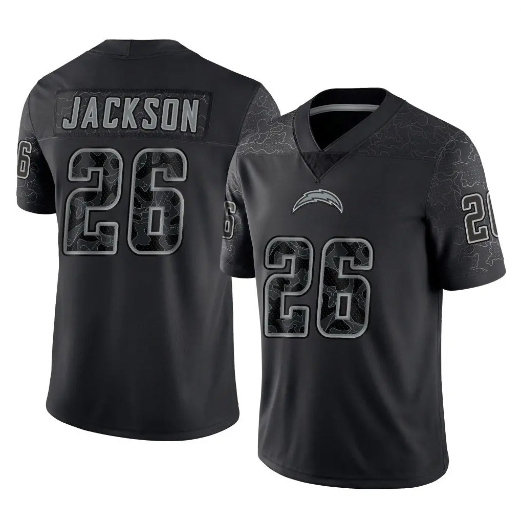 LA.Chargers #26 Donte Jackson Player Black Limited Reflective Home Game Stitched Jerseys