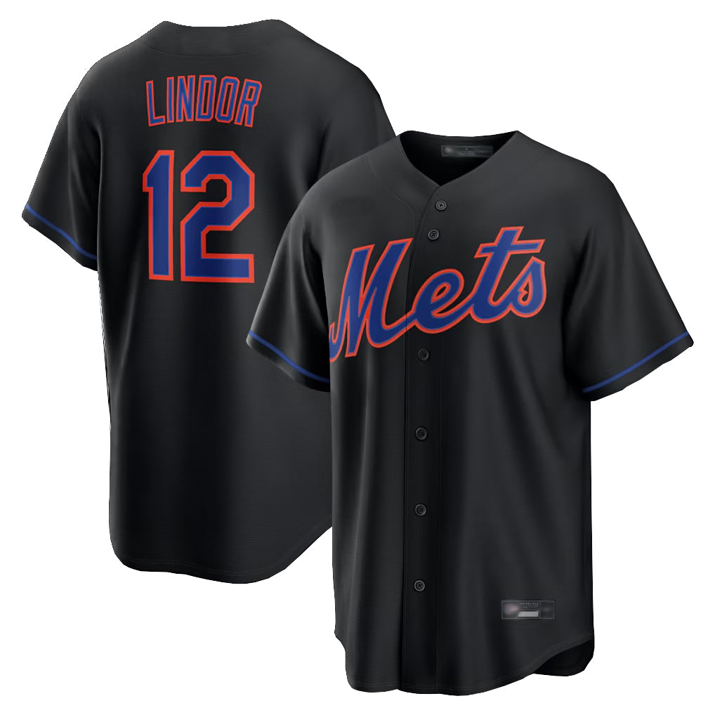 NY.Mets #12 Francisco Lindor Player Black Alternate Home Game Jdoa Stitched Jerseys
