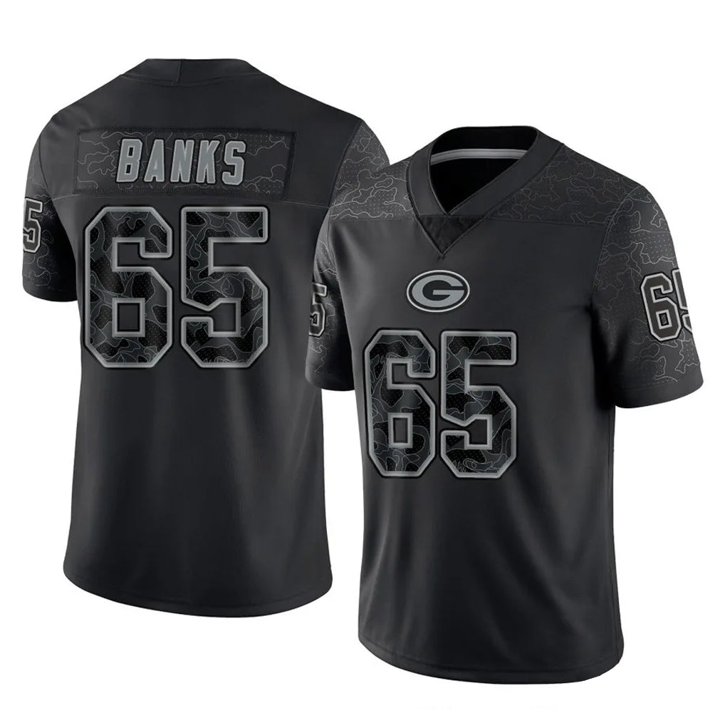 GB.Packers #65 Aaron Banks Player Black Reflective Limited Home Game Jdoa Stitched Jerseys