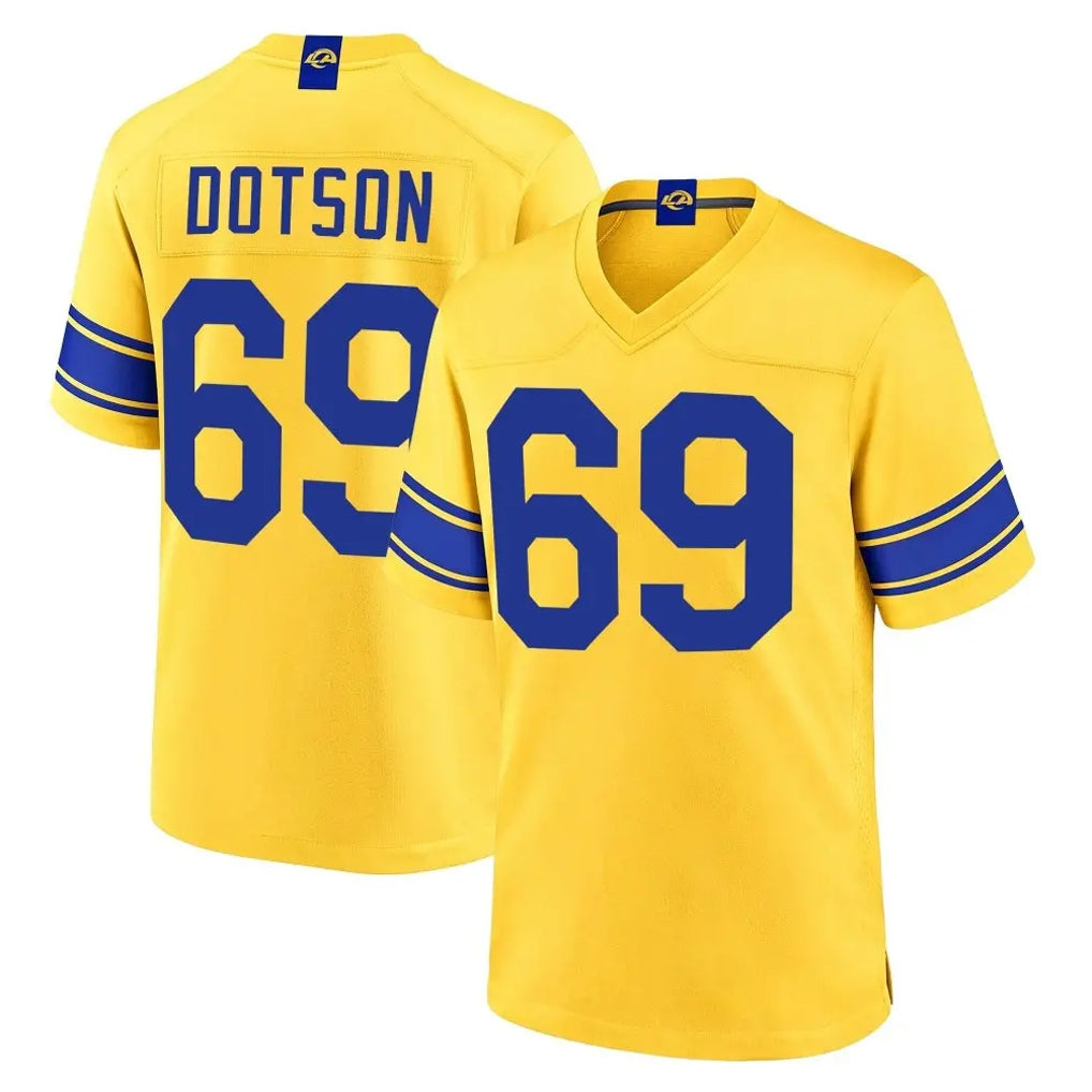 LA.Rams #69 Kevin Dotson Player Gold Classic Sol Home Game Jdoa Stitched Jerseys