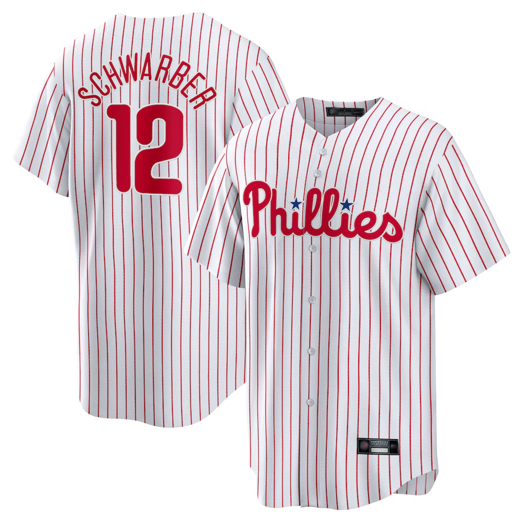 P.Phillies #12 Kyle Schwarber Player White Home Game Jdoa Stitched Jerseys