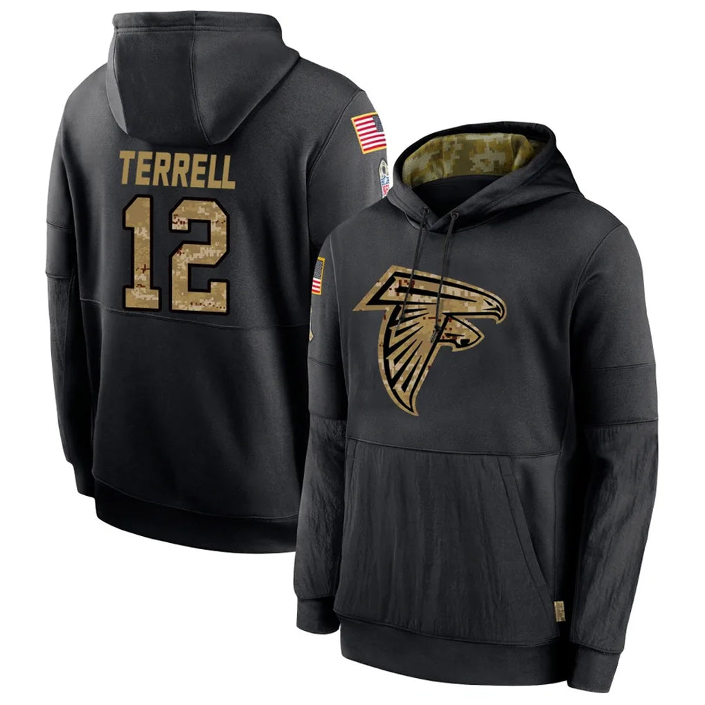 A.Falcons #12 Avieon Terrell Player Black Salute to Service Limited Black Hoodie Jdoa Stitched Jerseys