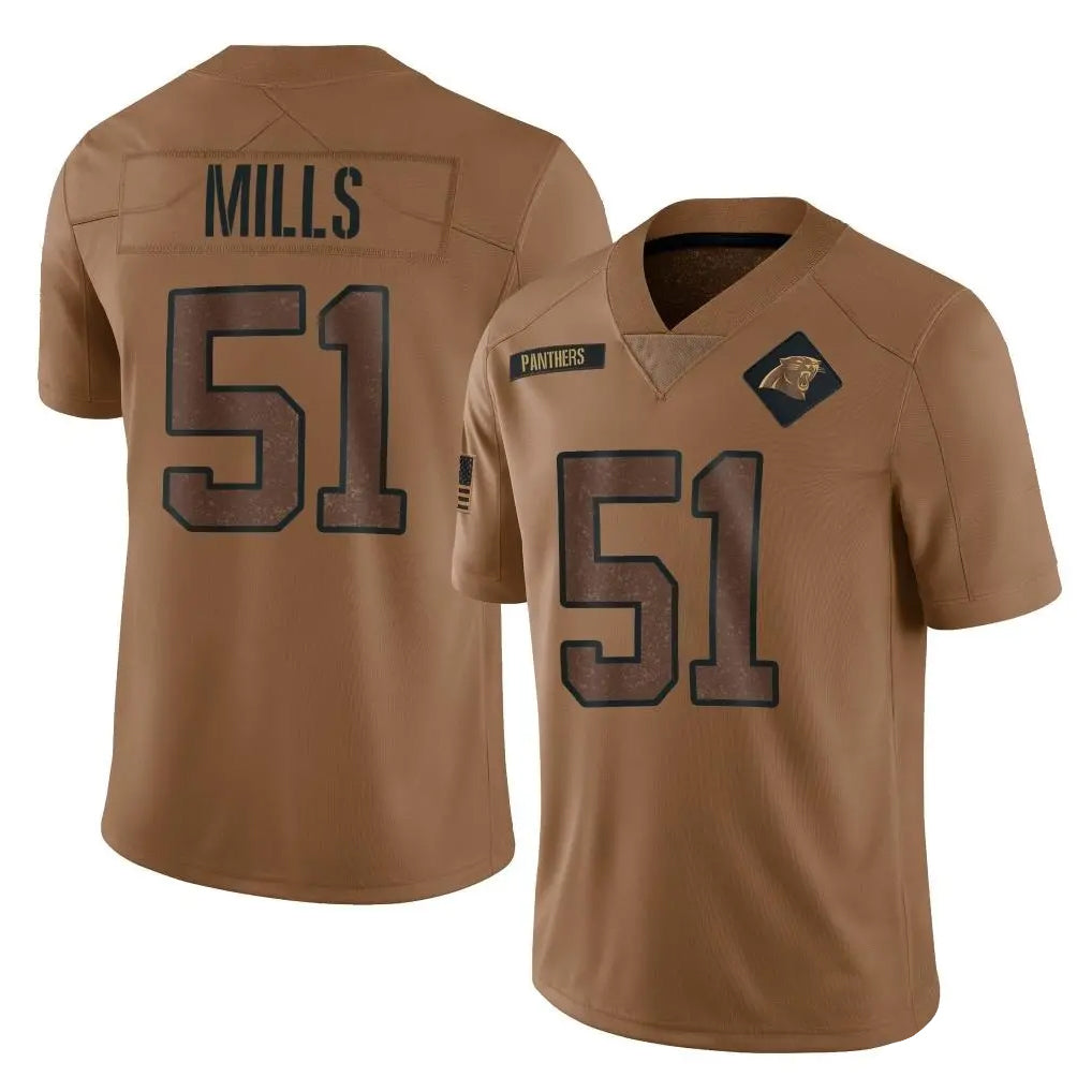 C.Panthers #51 Sam Mills Player Brown Salute to Service Limited Jdoa Stitched Jerseys