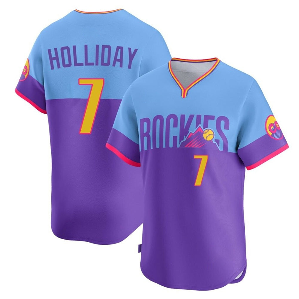 C.Rockies #7 Matt Holliday Player Purple-Light Blue City Connect Limited Home T-shirt Jdoa Stitched Jerseys