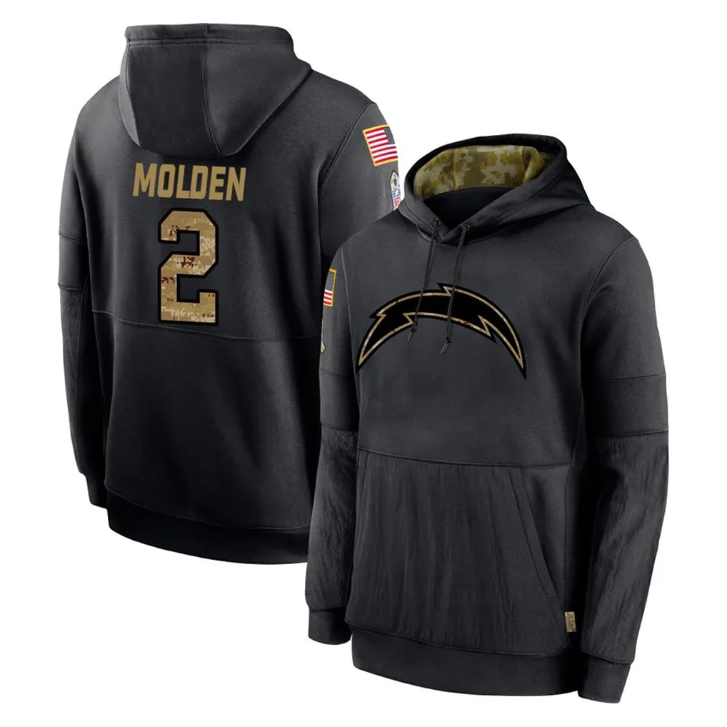 LA.Chargers #2 Elijah Molden Player Black Salute to Service Hoodies Limited Game Stitched Jerseys