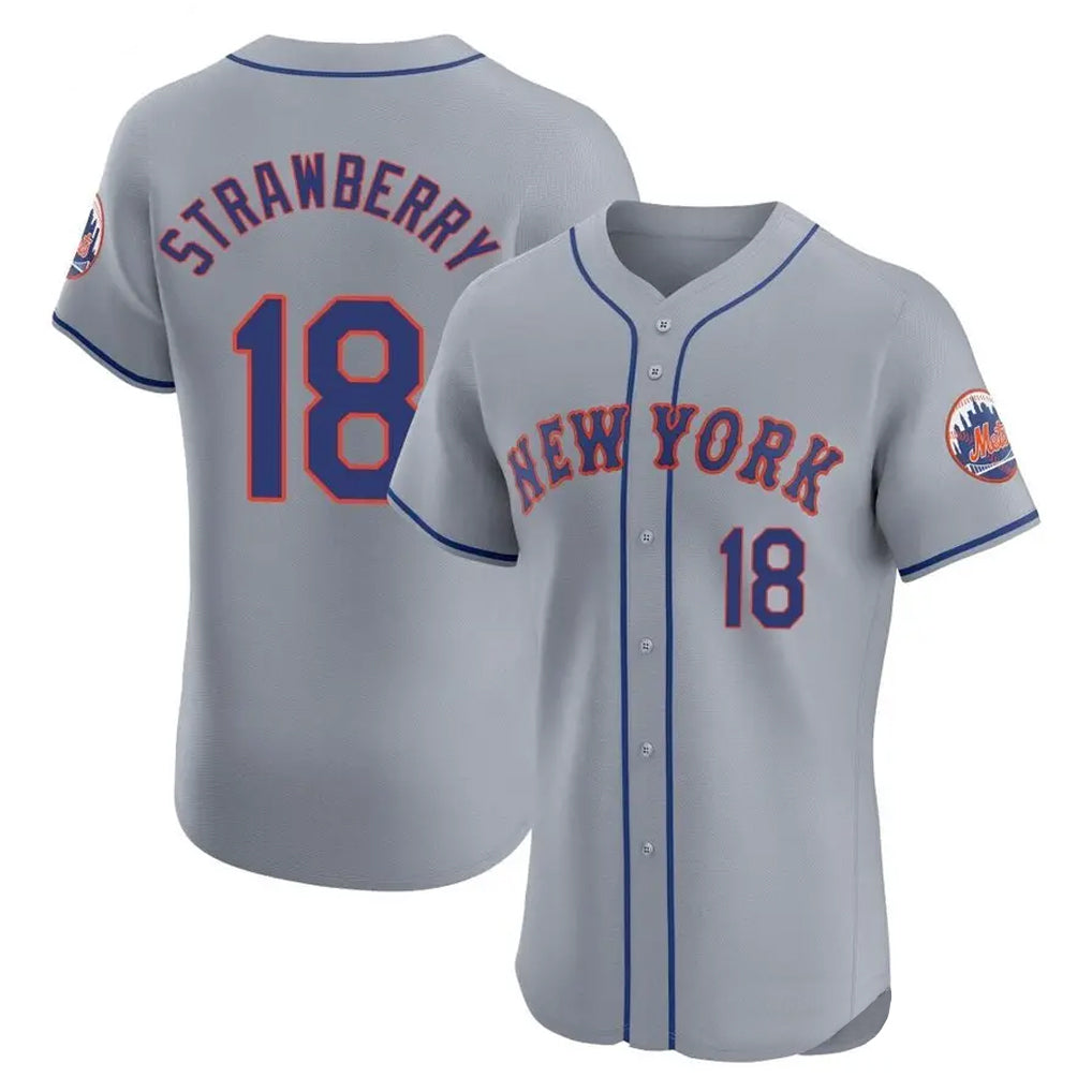 NY.Mets #18 Darryl Strawberry Player Gray Road Limited Elite Home Jdoa Stitched Jerseys