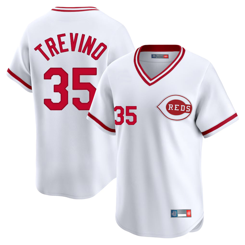 C.Reds #35 Jose Trevino Player White Cooperstown Collection Limited T-shirt Home Jdoa Stitched Jerseys