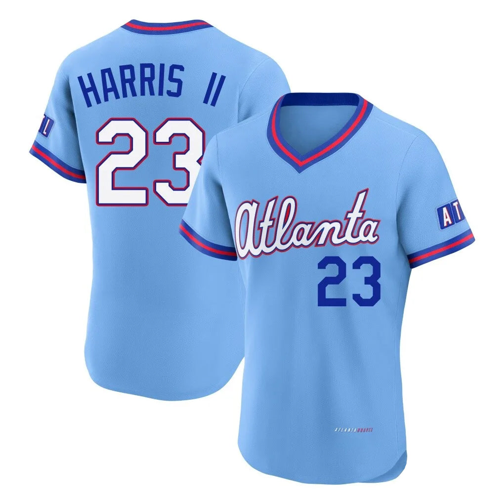 A.Braves #23 Michael Harris II Player Powder Blue 2026 City Connect T-shirt Limited Elite Home Game Jdoa Stitched Jerseys
