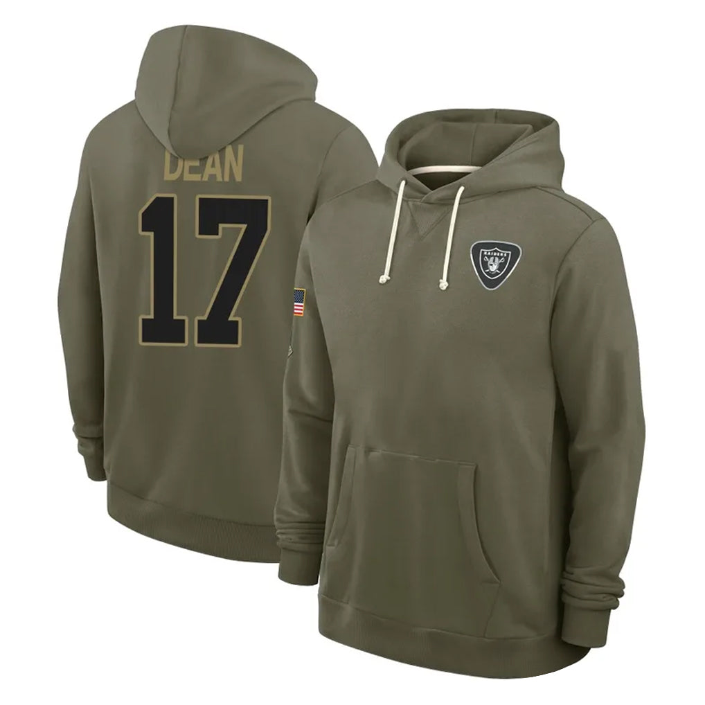 LV.Raiders #17 Nakobe Dean Player Olive Salute to Service Pullover Hoodies Limited Stitched Jerseys