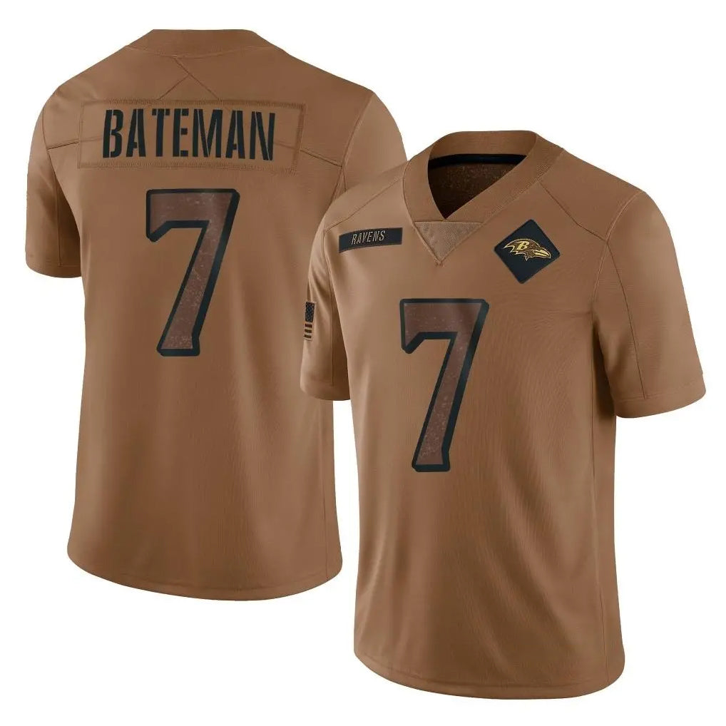 B.Ravens #7 Rashod Bateman Player Brown Salute To Service Limited Jdoa Stitched Jerseys