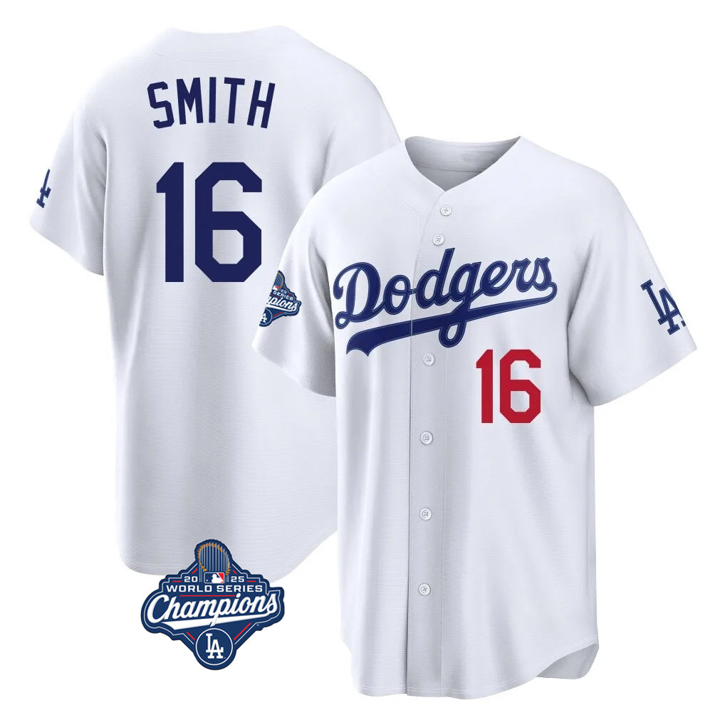 LA.Dodgers #16 Will Smith Player White World Series Meet Home Game Jdoa Stitched Jerseys