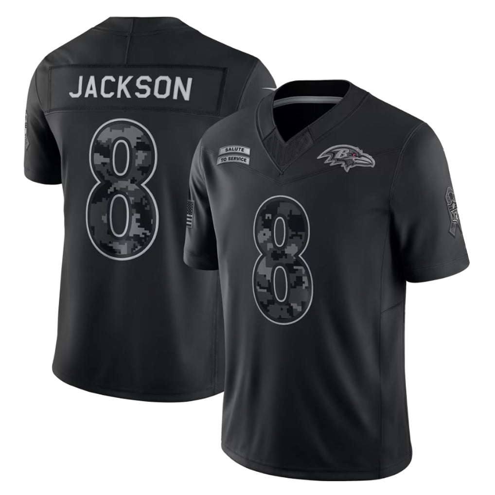 Hdoa B.Ravens #8 Lamar Jackson Player Black Limited 2026 Salute to Service Home Game Stitched Jerseys