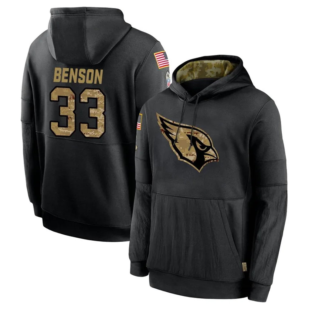 A.Cardinals #33 Trey Benson Player Black Salute to Service Hoodies Jdoa Stitched Jerseys