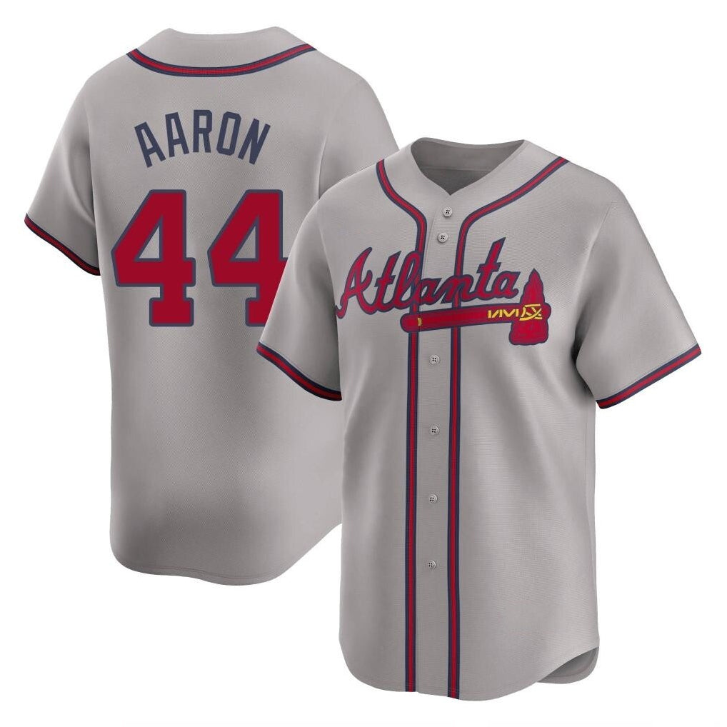 A.Braves #44 Hank Aaron Player Gray Limited Home Game Jdoa Stitched Jerseys