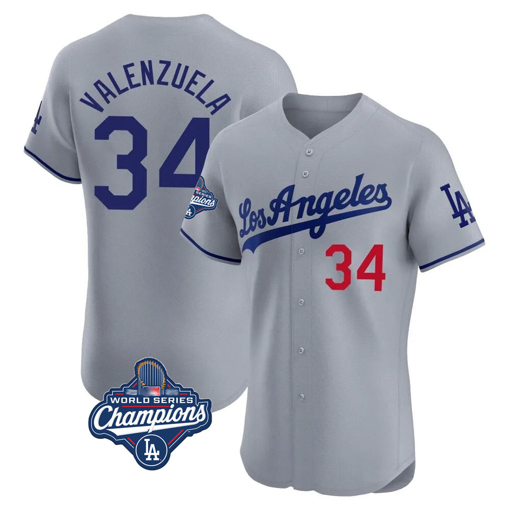 LA.Dodgers #34 Fernando Valenzuela Player Gray World Series Meet Limited Elite Home Jdoa Stitched Jerseys