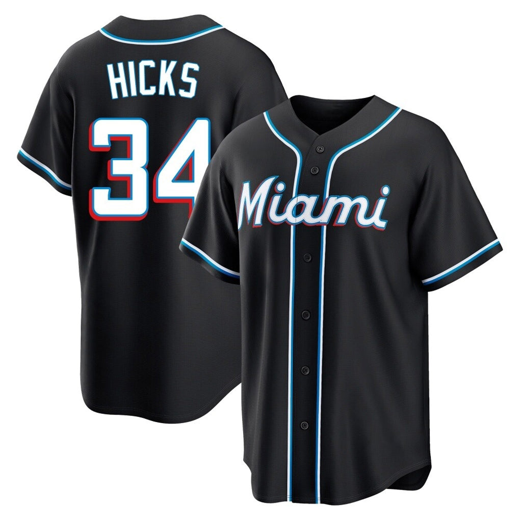 M.Marlins #34 Liam Hicks Player Black Fashion Out Home Game Jdoa Stitched Jerseys