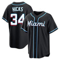 M.Marlins #34 Liam Hicks Player Black Fashion Out Home Game Jdoa Stitched Jerseys