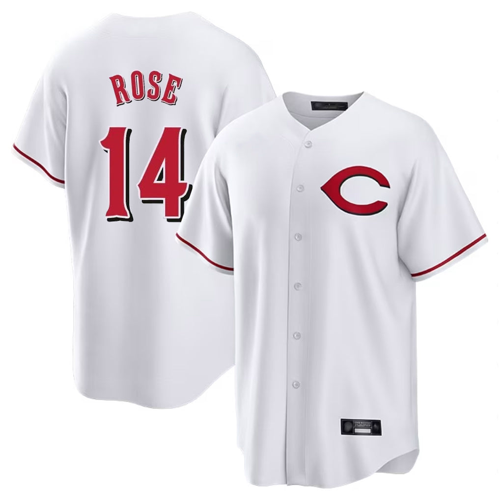 C.Reds #14 Pete Rose Player White Home Game Jdoa Stitched Jerseys