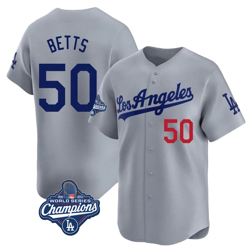 LA.Dodgers #50 Mookie Betts Player Gray World Series Meet Limited Home Jdoa Stitched Jerseys