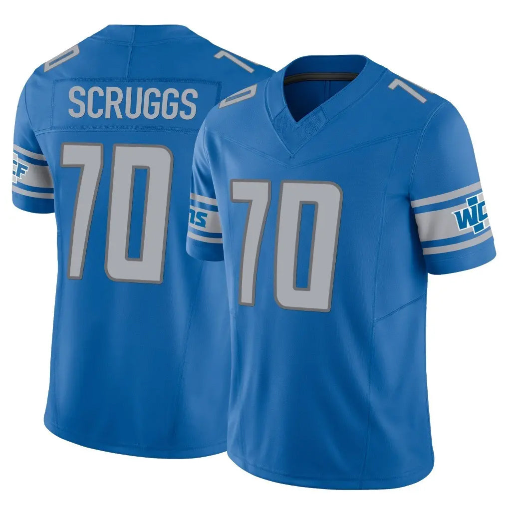 D.Lions #70 Juice Scruggs Player Blue Vapor F.U.S.E. Limited Home Game Jdoa Stitched Jerseys