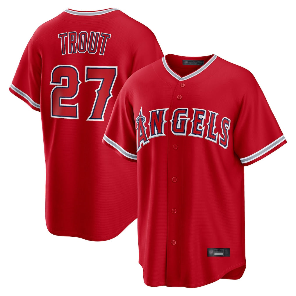 LA.Angels #27 Mike Trout Player Red Home Game Jdoa Stitched Jerseys