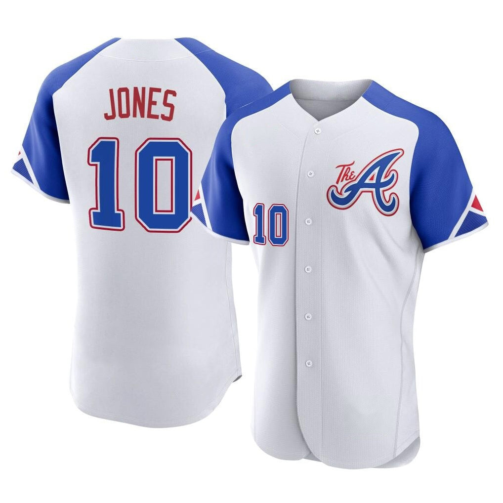 A.Braves #10 Chipper Jones Player White City Connect Limited Elite Home Game Jdoa Stitched Jerseys