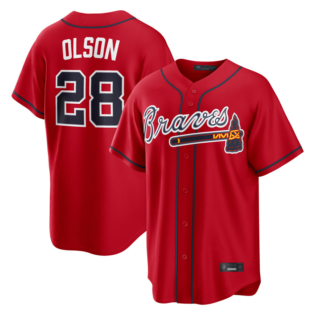 A.Braves #28 Matt Olson Player Red Home Game Jdoa Stitched Jerseys