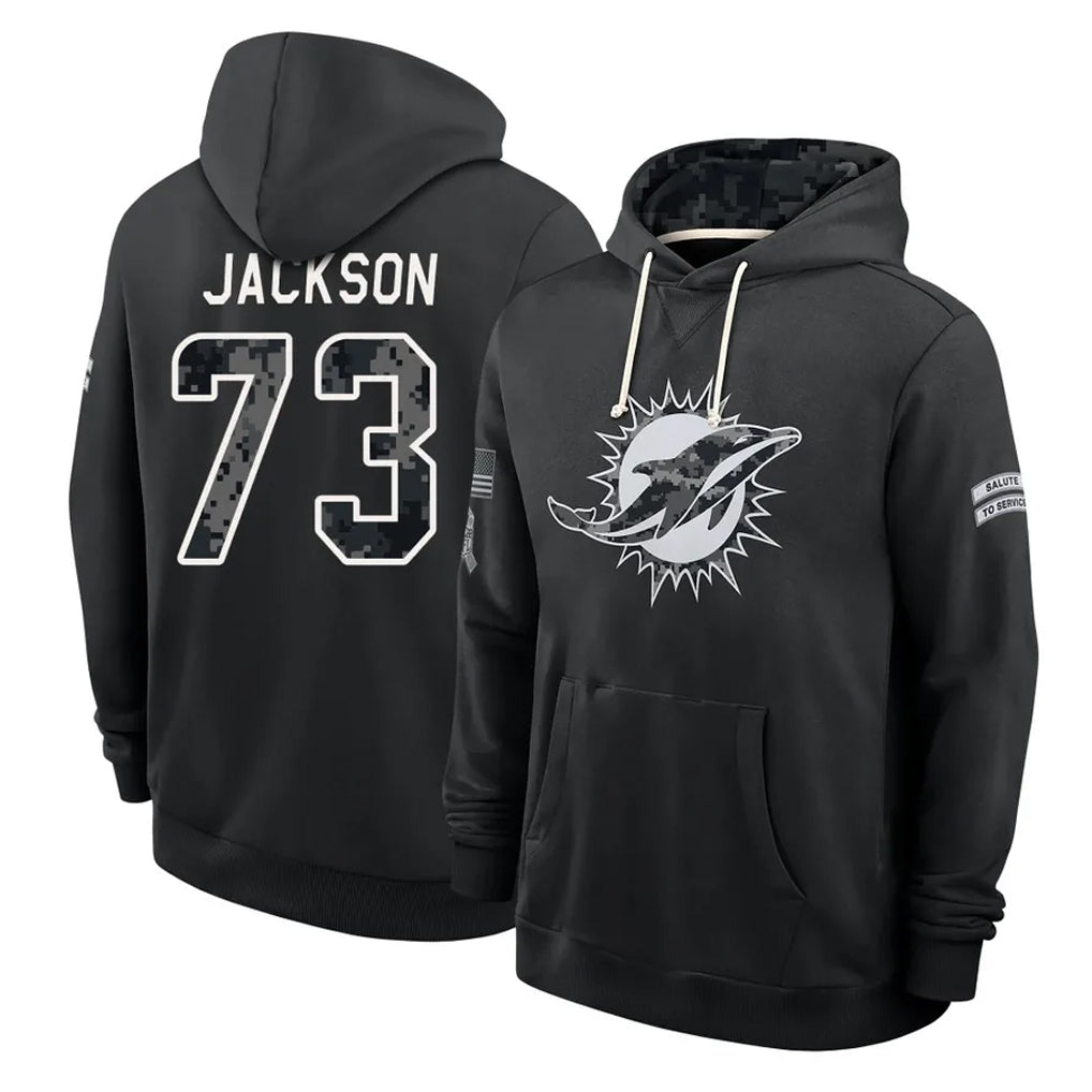 M.Dolphins #73 Austin Jackson Player 2026 Black Logo Pullover Hoodies Limited Game Jdoa Stitched Jerseys