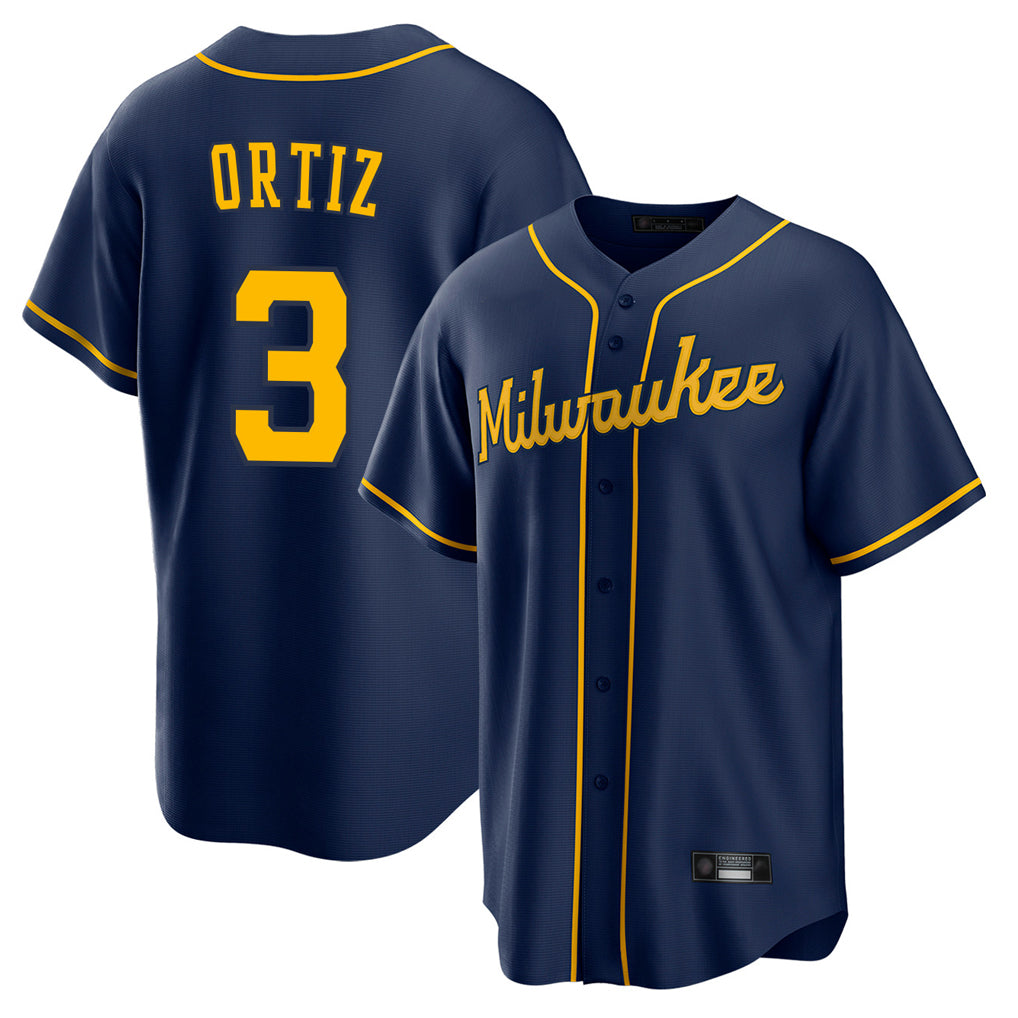 M.Brewers #3 Joey Ortiz Player Navy Home Game Jdoa Stitched Jerseys