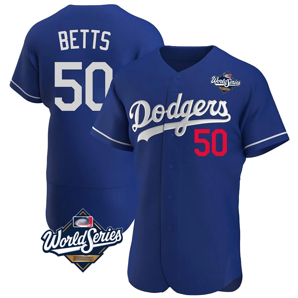LA.Dodgers #50 Mookie Betts Player Royal World Series Limited Elite Home Jdoa Stitched Jerseys