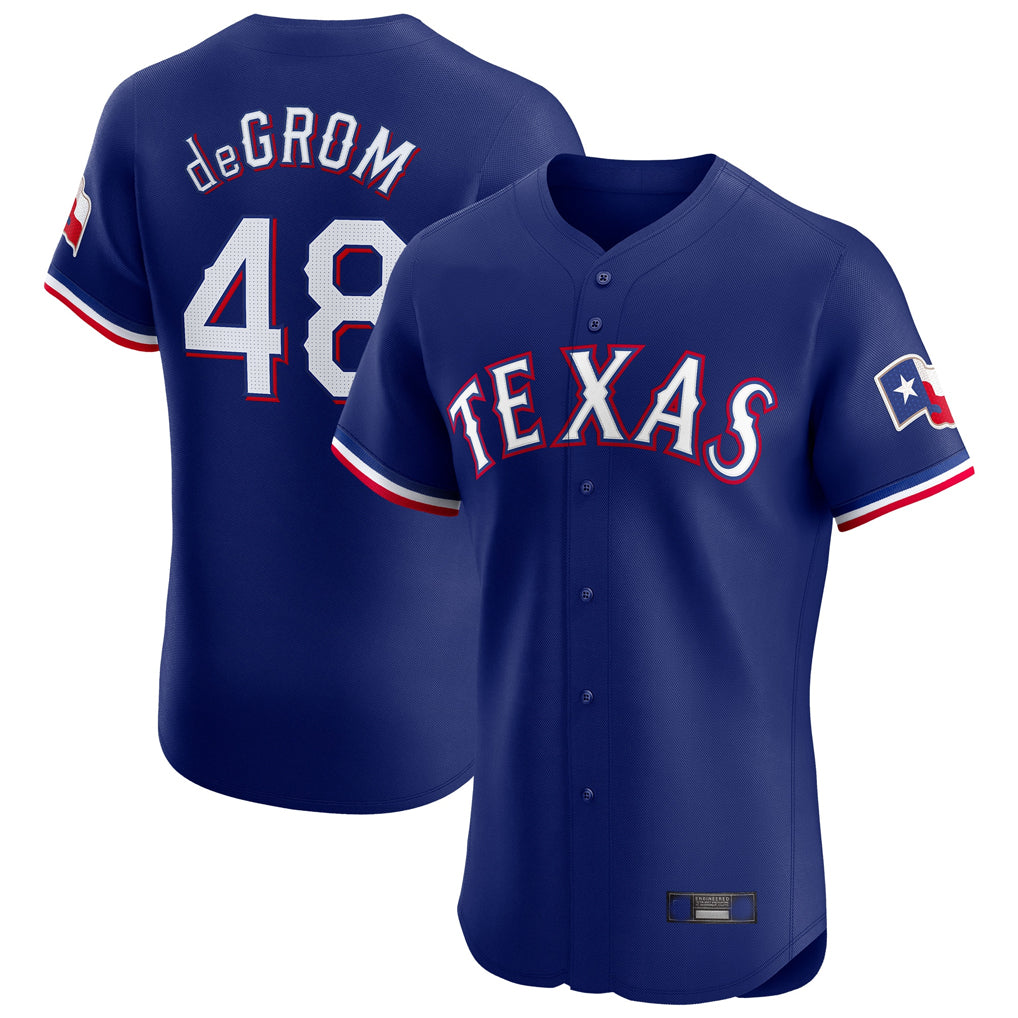 T.Rangers #48 Jacob deGrom Player Royal Elite Home Limited Jdoa Stitched Jerseys
