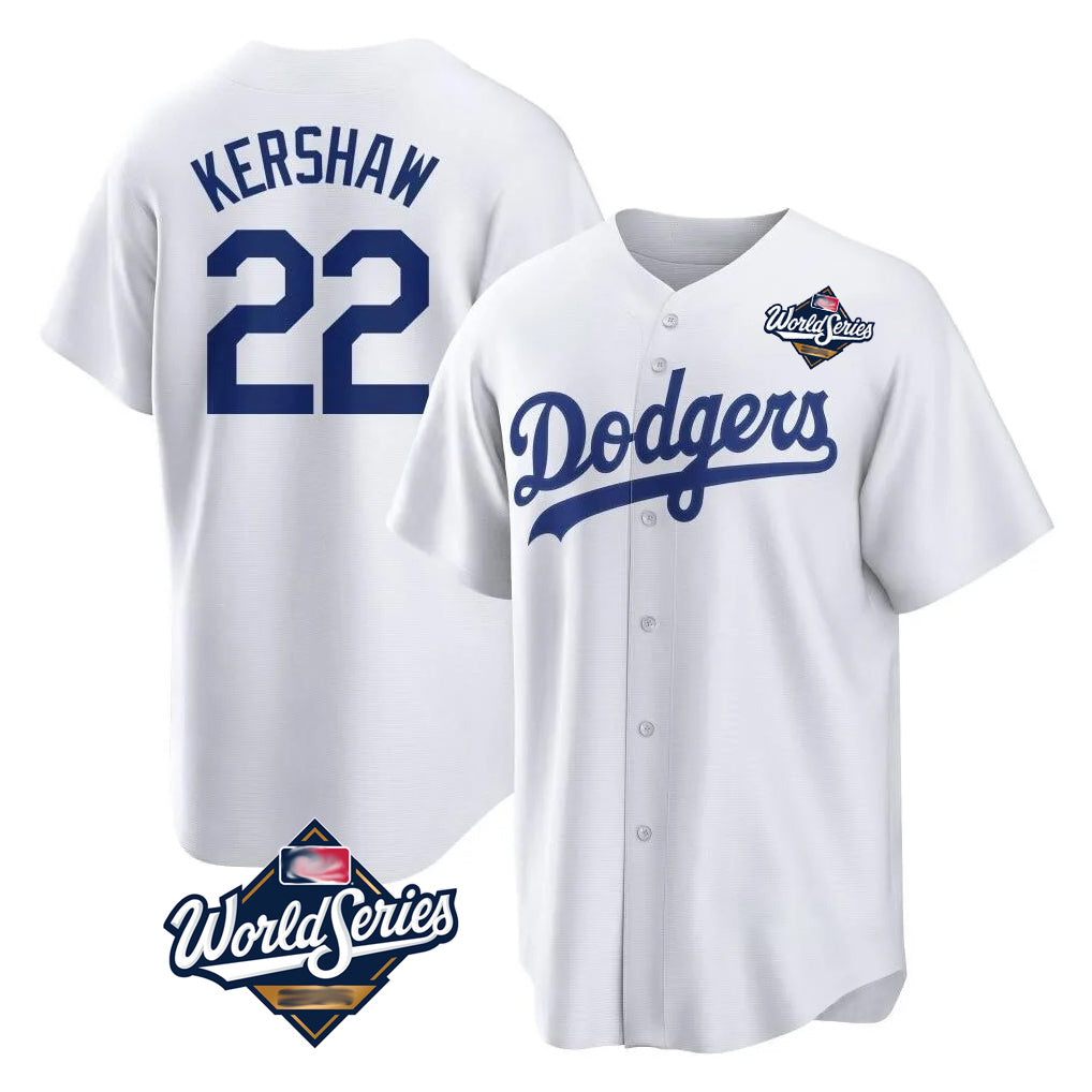 LA.Dodgers #22 Clayton Kershaw Player White World Series Game Home Jdoa Stitched Jerseys