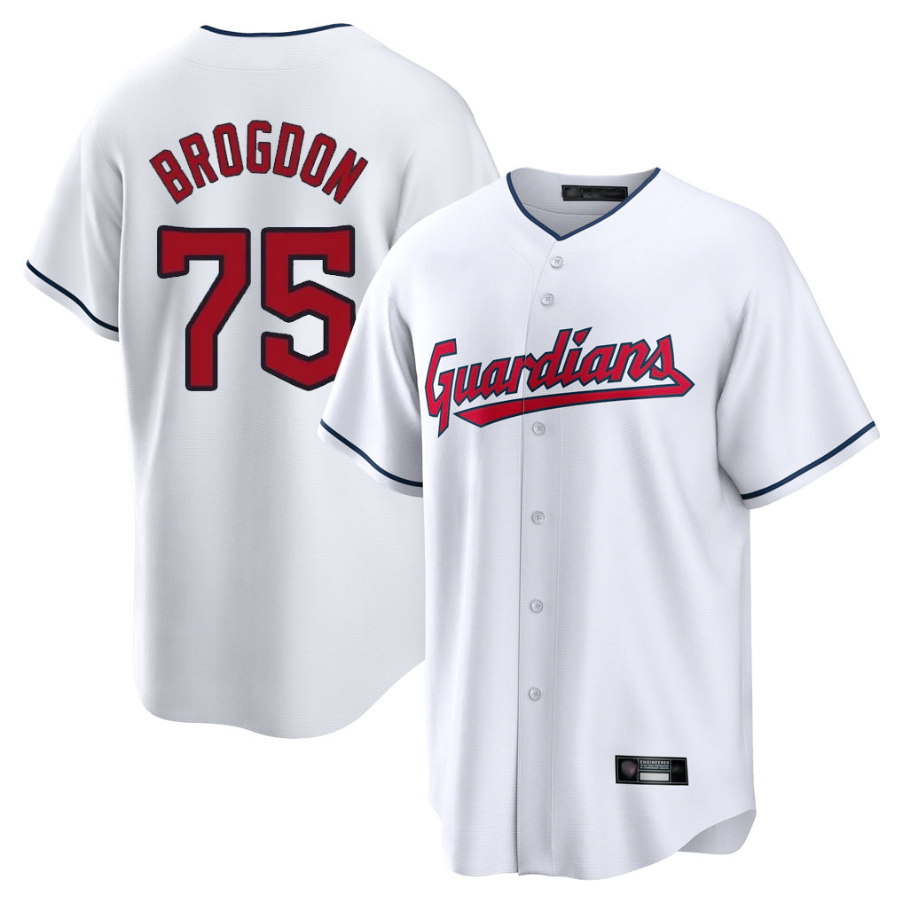 C.Guardians #75 Connor Brogdon Player White Home Game Jdoa Stitched Jerseys