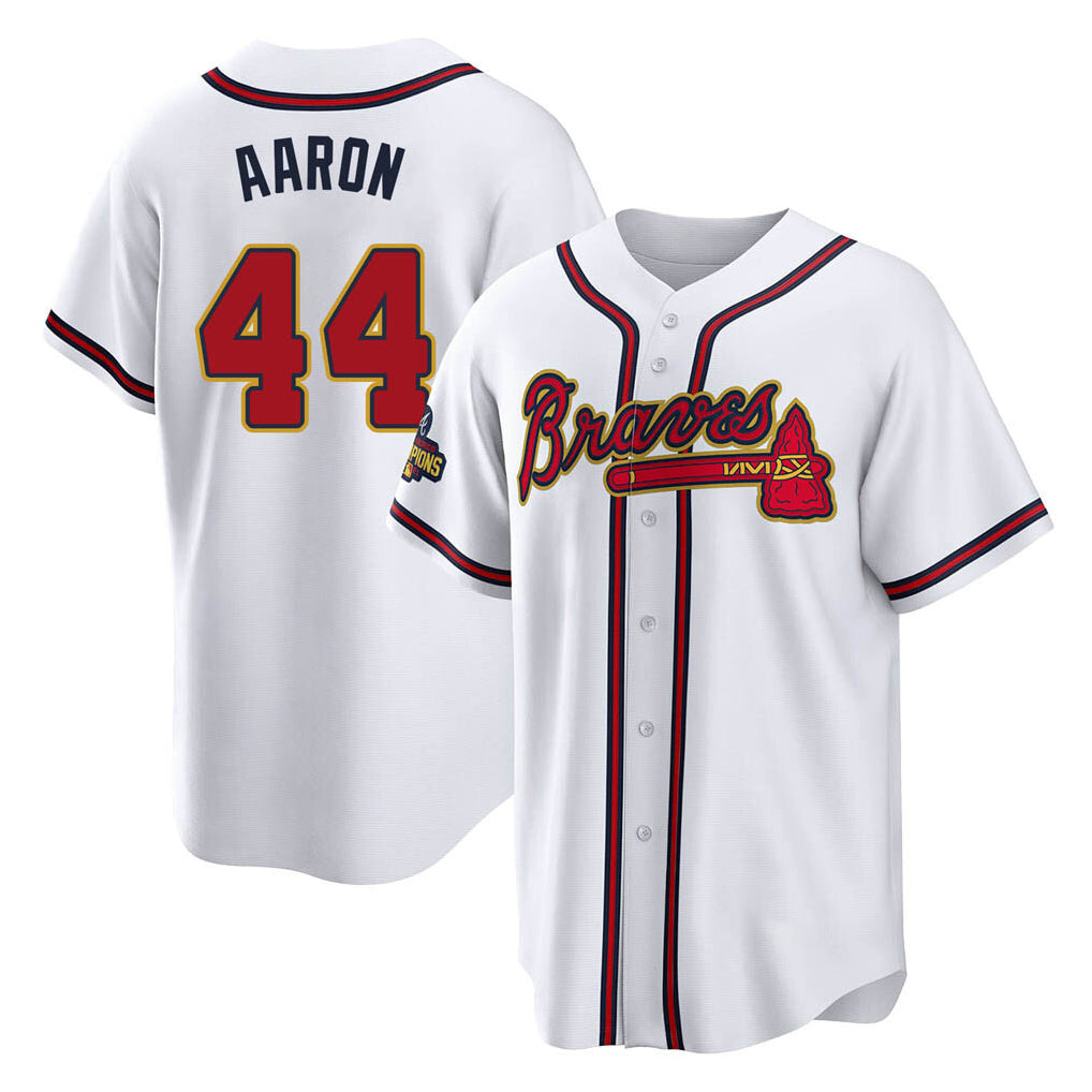 A.Braves #44 Hank Aaron Player White Gold Home Game Jdoa Stitched Jerseys