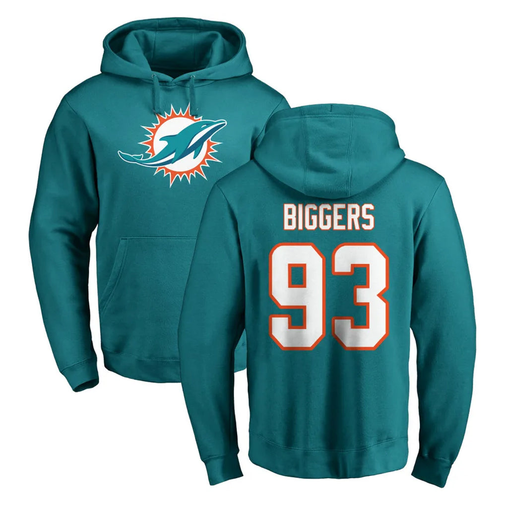 M.Dolphins #93 Zeek Biggers Player Aqua LOGO Pullover Hoodies Limited Jdoa Stitched Jerseys
