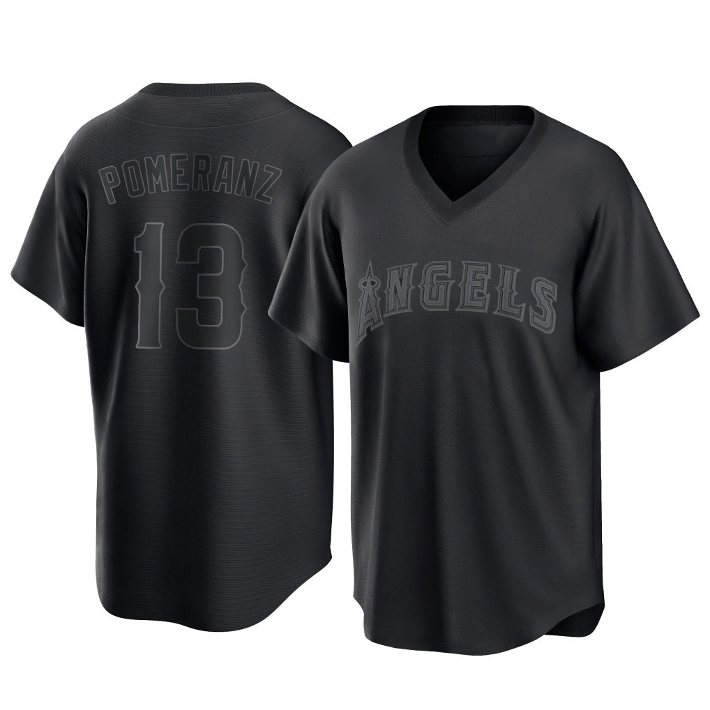 LA.Angels #13 Drew Pomeranz Player Black Pitch Fashion T-shirt Jdoa Stitched Jerseys