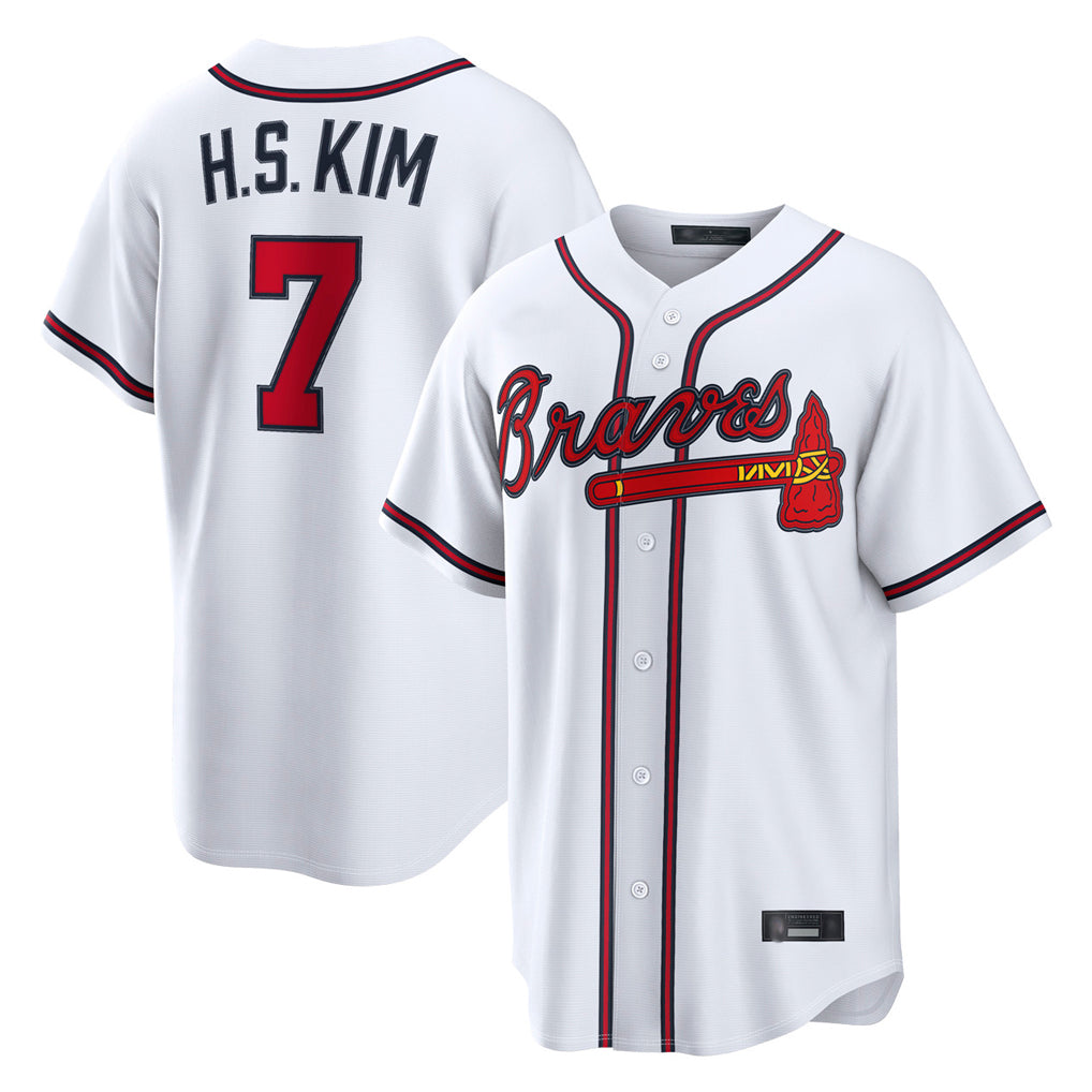A.Braves #7 Ha-Seong Kim Player White Home Game Jdoa Stitched Jerseys