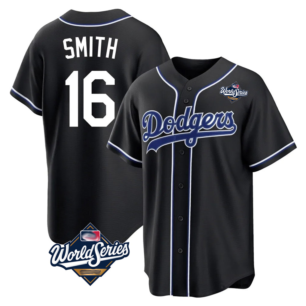 LA.Dodgers #16 Will Smith Player Black World Series Carbon Limited Home Jdoa Stitched Jerseys