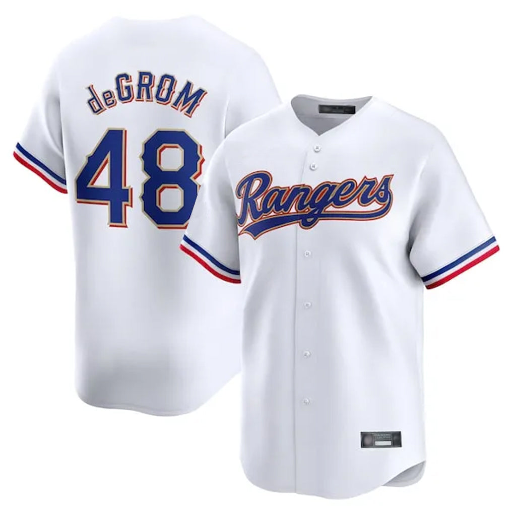 T.Rangers #48 Jacob deGrom Player White Gold Collection Limited Edition Jdoa Stitched Jerseys