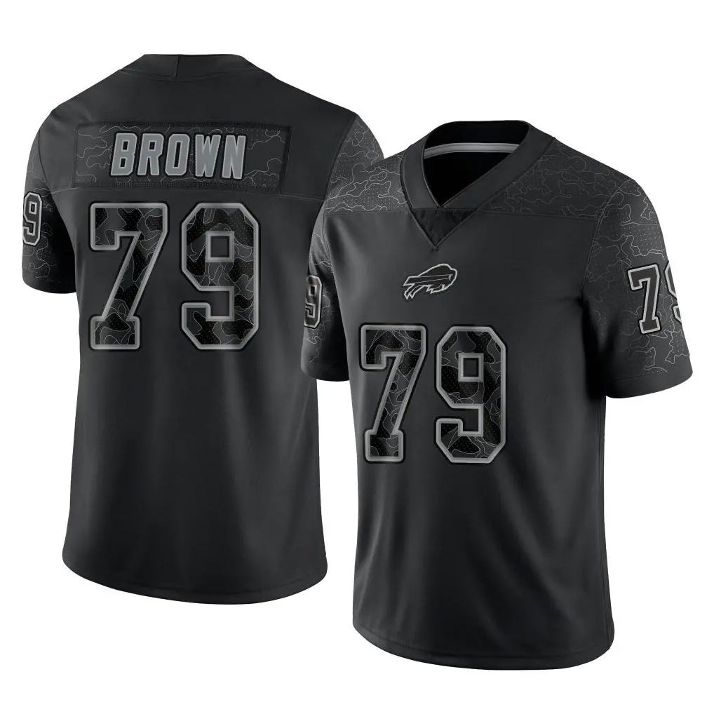 B.Bills #79 Spencer Brown Player Black RFLCTV Limited Jdoa Stitched Jerseys