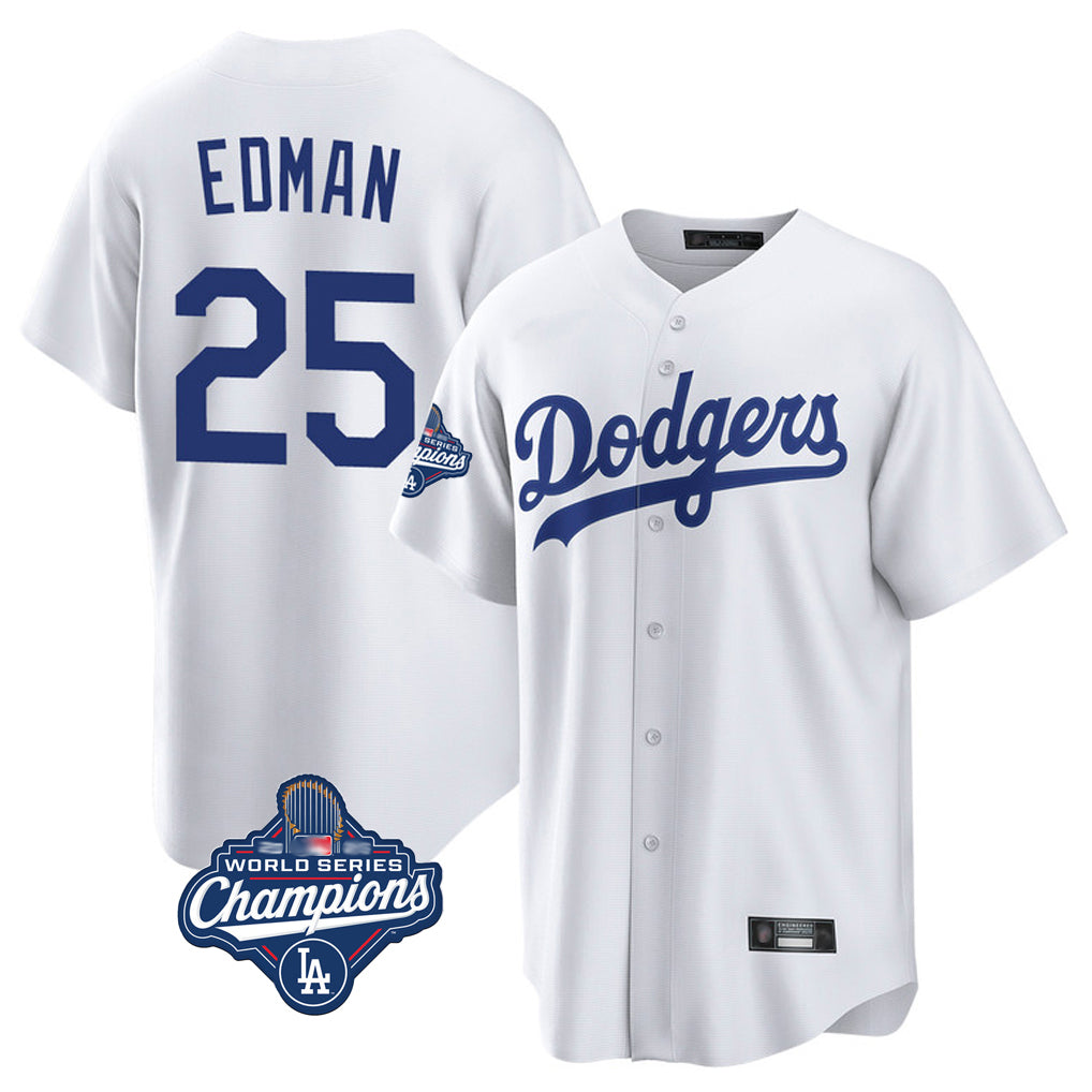 LA.Dodgers #25 Tommy Edman Player White World Series Meet Game Home Jdoa Stitched Jerseys