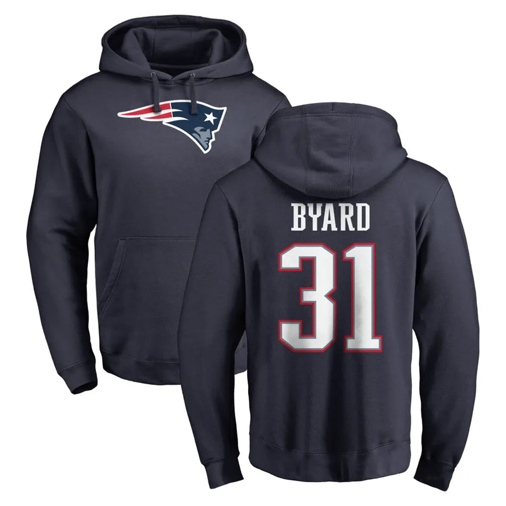 NE.Patriots #31 Kevin Byard Player Navy LOGO Pullover Hoodies Home Game Jdoa Stitched Jerseys