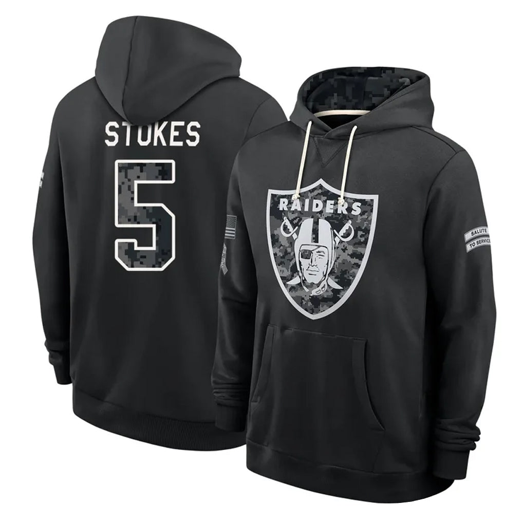 LV.Raiders #5 Eric Stokes Player 2026 Black Logo Pullover Hoodies Limited Game Stitched Jerseys
