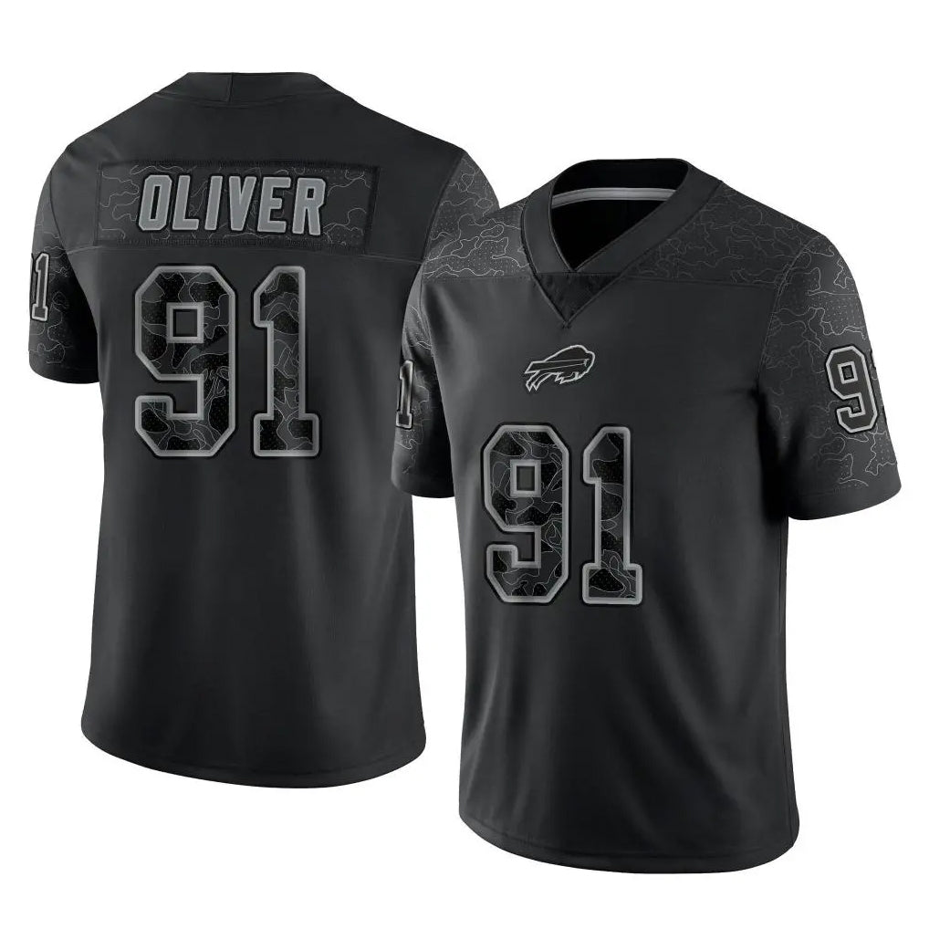 B.Bills #91 Ed Oliver Player Black RFLCTV Limited Jdoa Stitched Jerseys