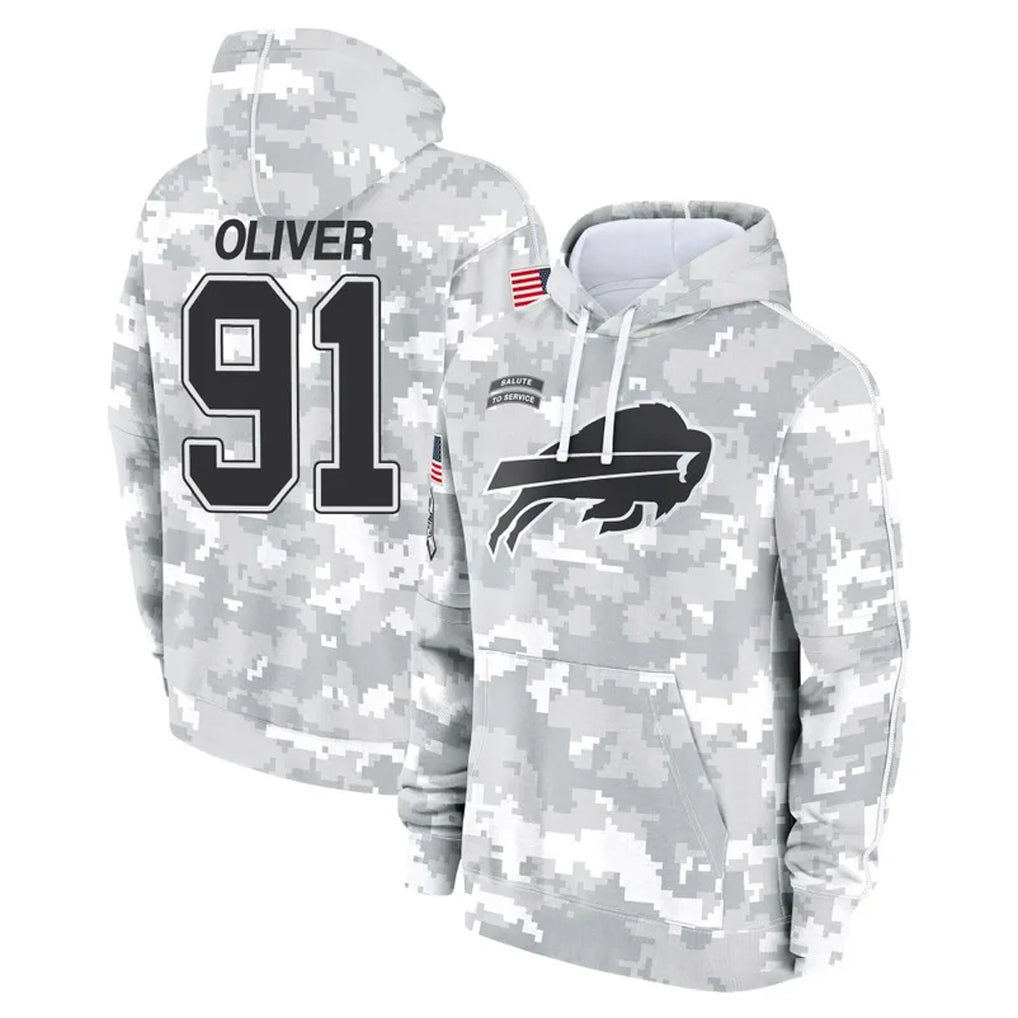 B.Bills #91 Ed Oliver Player Arctic Camo Salute to Service Hoodies Jdoa Stitched Jerseys