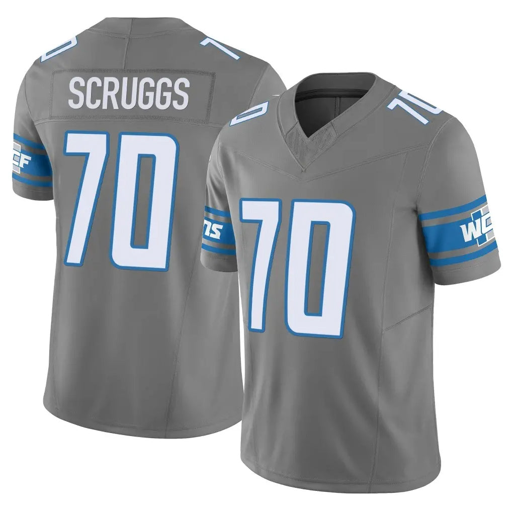 D.Lions #70 Juice Scruggs Player Gray Vapor F.U.S.E. Limited Home Game Jdoa Stitched Jerseys