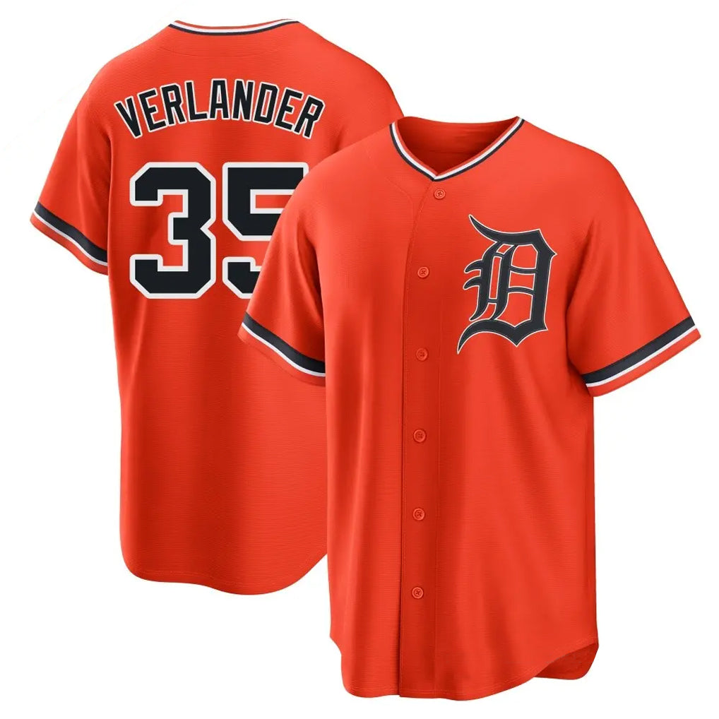 D.Tigers #35 Justin Verlander Player Orange Home Game Jdoa Stitched Jerseys