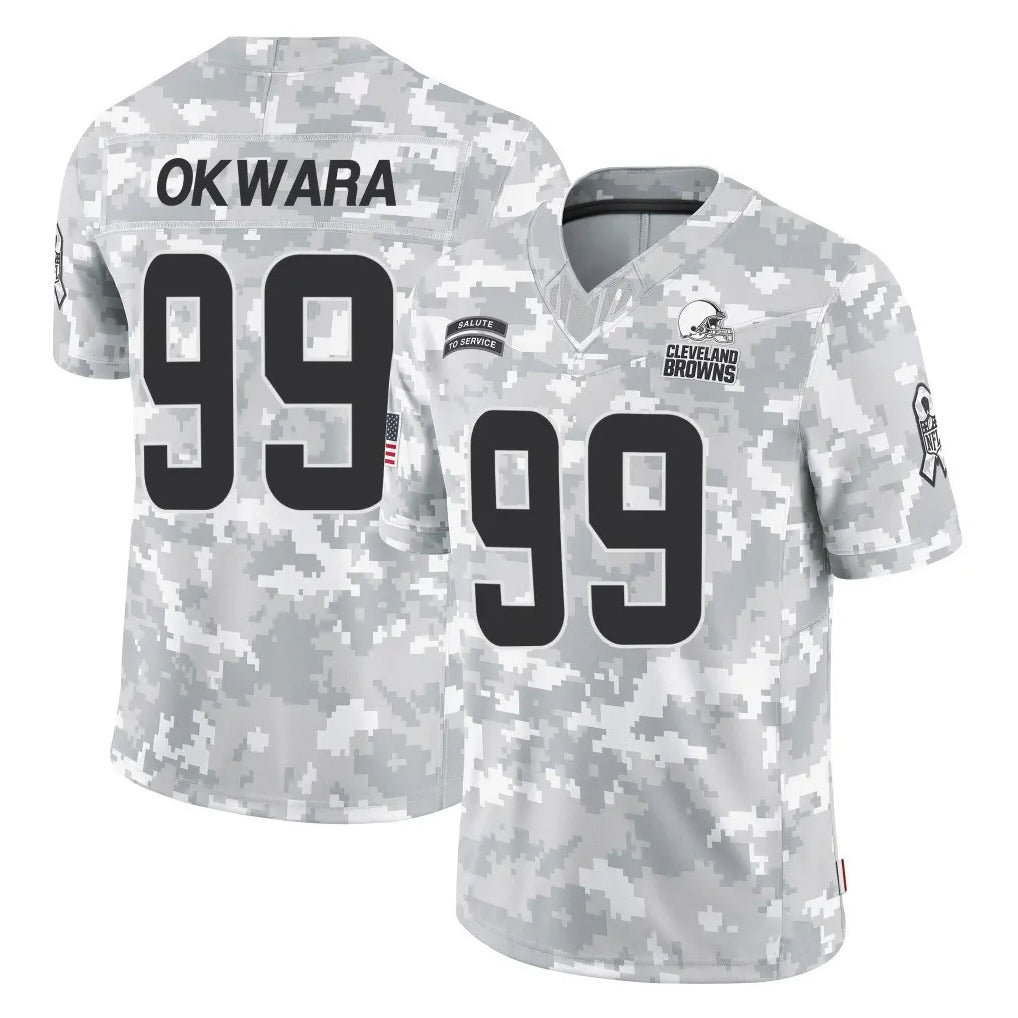 C.Browns #99 Julian Okwara Player Arctic Camo Salute to Service Limited Home Game Jdoa Stitched Jerseys