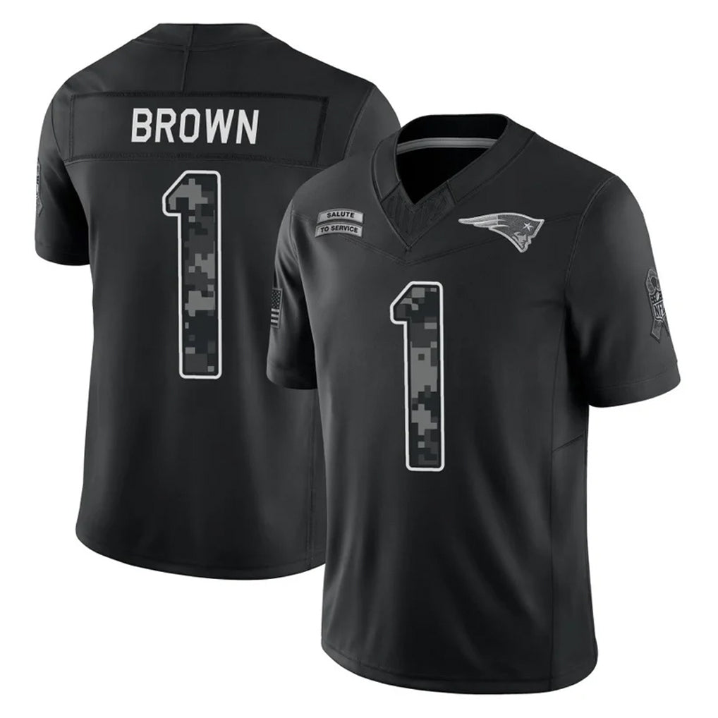NE.Patriots #1 A.J. Brown Player Black Limited 2026 Salute to Service Home Game Jdoa Stitched Jerseys